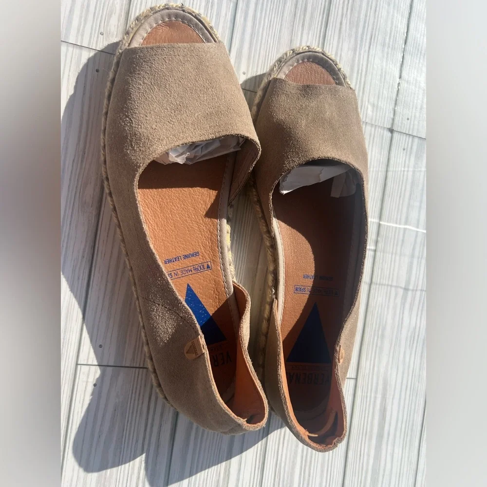 Verbenas Stylish Beige Espadrille Leather flats, Made in Spain Size US 8 EU 39 - Picture 3 of 6